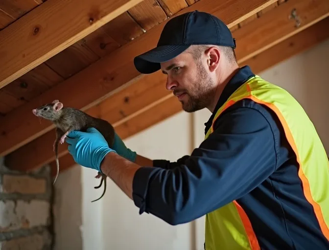 Technician inspecting a roof cavity for a dead rat in Carrum Downs